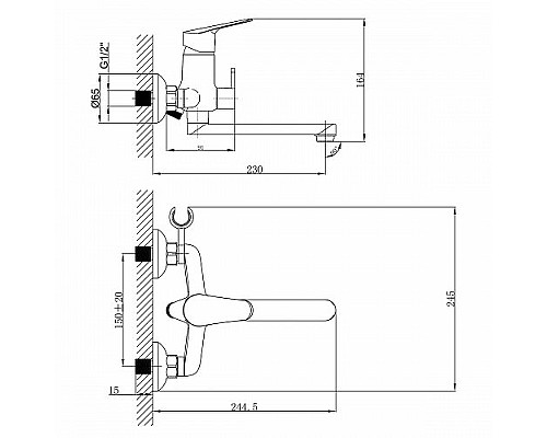Смеситель для ванны Lemark Partner LM6513C универсальный Хром