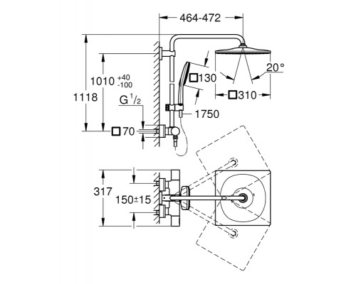 Душевая система Grohe Rainshower SmartActive 310 26649000 с термостатом Хром
