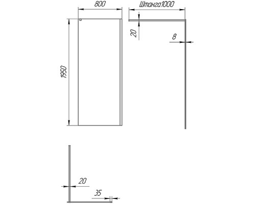 Душевая перегородка Paini 80 Walk-In 80C профиль Черный матовый стекло прозрачное