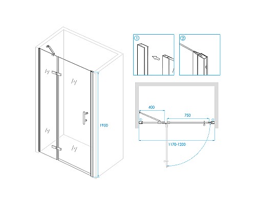 Душевая дверь RGW Passage PA-07B L 120 41080712-84L профиль Черный стекло прозрачное