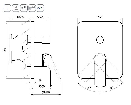 Смеситель для душа Ravak Flat FL 065.20 X070179 Черный матовый