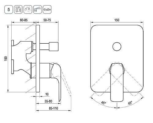 Смеситель для душа Ravak Flat FL 065.20 X070179 Черный матовый