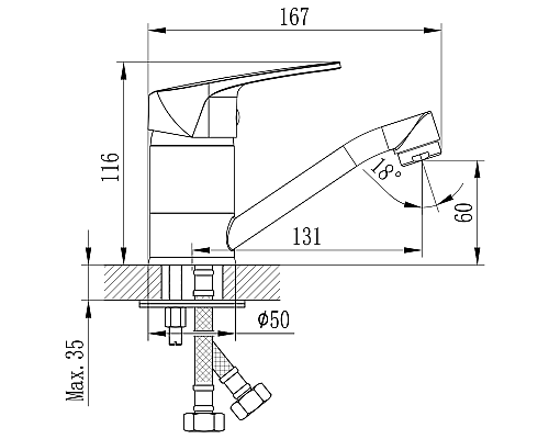 Смеситель для кухни Rossinka D40-22 Хром