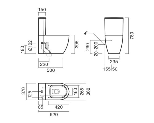 Унитаз компакт Sanitana Coral S10063823300000 без бачка и сиденья