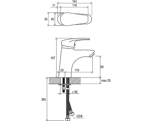 Смеситель для умывальника без донного клапана Ravak Neo X070023