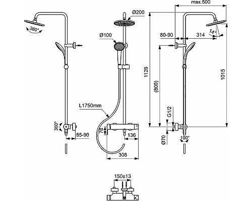Душевая система Ideal Standard Cerafine Model O BC750XG Черный шелк