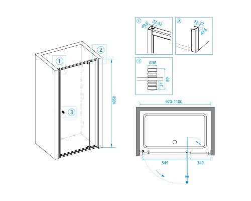 Душевая дверь RGW Passage PA-02B NEW 100 41080200-14 профиль Черный стекло прозрачное