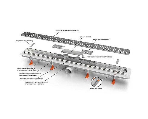 Душевой лоток Veconi Klasik N 950 V950KN с решеткой Хром глянцевый / под плитку