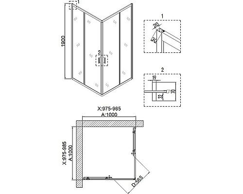 Душевой уголок Niagara Nova NG-6809-08 BLACK 100х100 профиль Черный стекло прозрачное