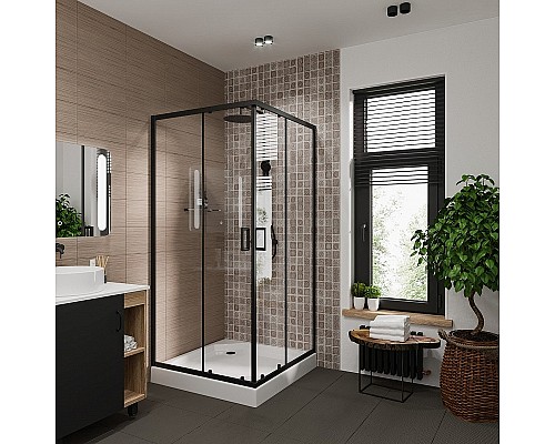 Душевой уголок Niagara Nova NG-6809-08 BLACK 100х100 профиль Черный стекло прозрачное