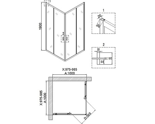 Душевой уголок Niagara Nova NG-6809-08 BLACK 100х100 профиль Черный стекло прозрачное