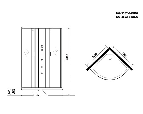 Душевая кабина Niagara Classic 100x100 NG-3502-14BKG с гидромассажем