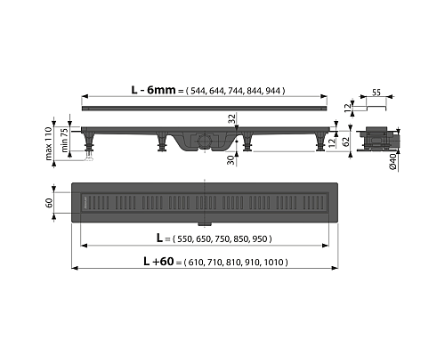 Душевой лоток Alcaplast APZ10BLACK-850M с Черной матовой решеткой