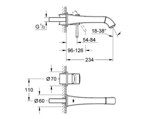 Смеситель однорычажный Grohe для раковины на 2 отверстия 234 мм