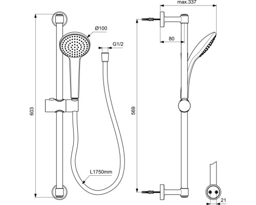 Душевой гарнитур Ideal Standard Ideal Rain Soft BD142XG Черный матовый