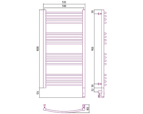 Полотенцесушитель электрический 1000х500 МЭМ правый, Сунержа Богема 3.0 00-5803-1050