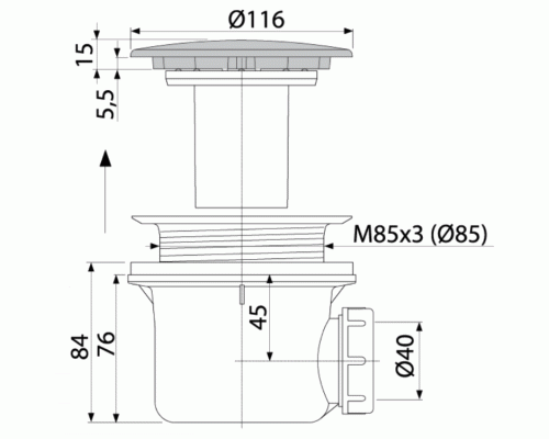 Сифон для душевого поддона Alcaplast A49ANTIC Бронза