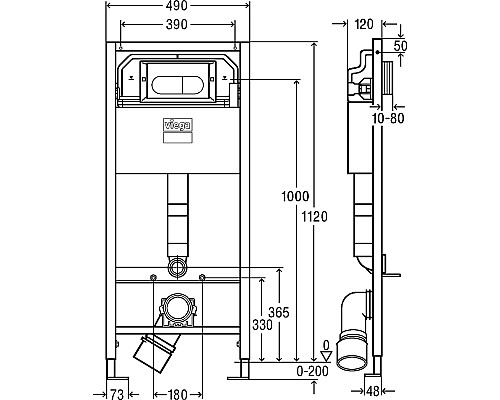 Инсталляция Viega Prevista Dry 792 831 для подвесных унитазов с бачком с клавишей смыва