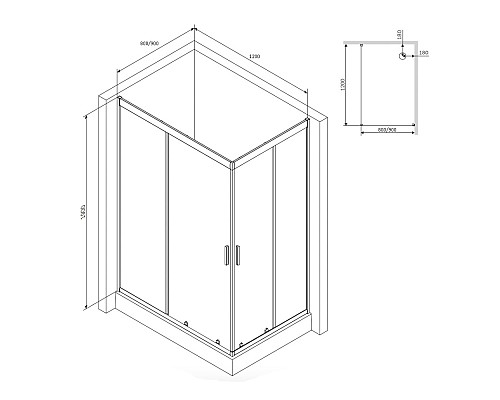 Душевой уголок AM.PM Gem 120x80 W90G-404-120280-MT профиль Хром матовый стекло прозрачное Душевой уголок AM.PM Gem 120x80 W90G-404-120280-MT профиль Хром матовый стекло прозрачное