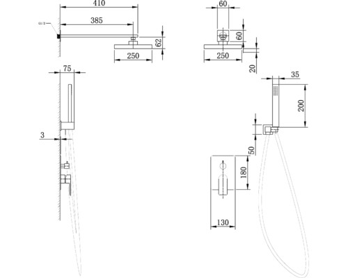 Душевая система Abber Weiss Insel AF8018B Черная матовая
