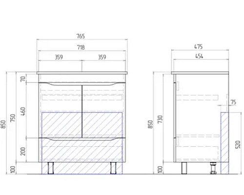 Тумба под раковину Vigo Grani 75 tn.GRI.OSK.75.2D.1Y Белая