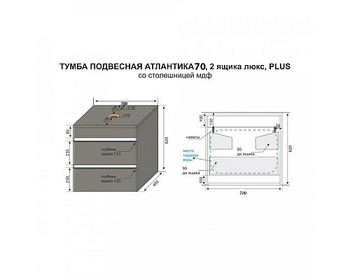 Тумба под столешницу Style Line ElFante Атлантика 70 СС-00002282 подвесная