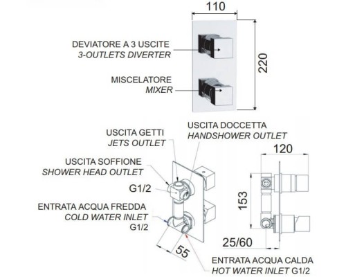Смеситель для ванны Remer Sq3 Хром