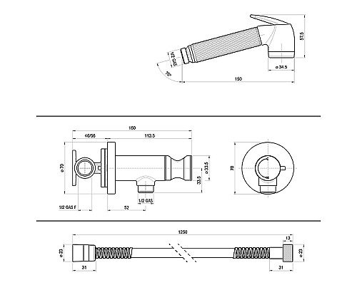 Гигиенический душ со смесителем Bossini Nikita E37008B.022 Бронза