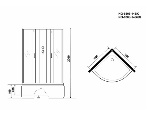 Душевая кабина Niagara Classic 90x90 NG-6508-14BKG с гидромассажем
