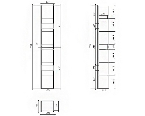 Шкаф пенал Dreja Slim 30 99.0505 Бетон Белый глянец