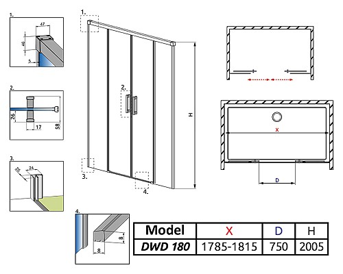 Душевая дверь в нишу Radaway Idea DWD 180x200 профиль Хром стекло прозрачное
