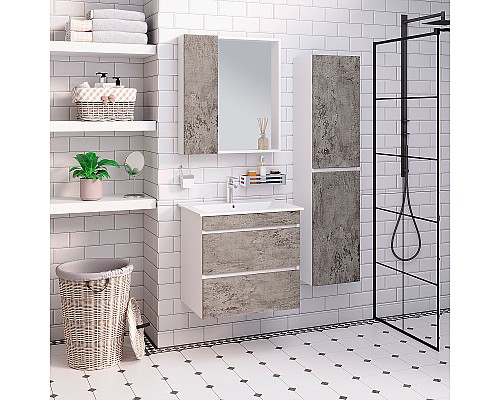 Шкаф пенал Runo Манхэттен 35 00-00001020 подвесной Серый бетон Белый