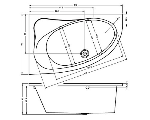Асимметричная ванна Riho Lyra 140x90 R BA6500500000000