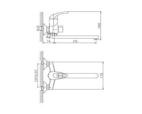 Смеситель для ванны Cron CN2203 универсальный Хром