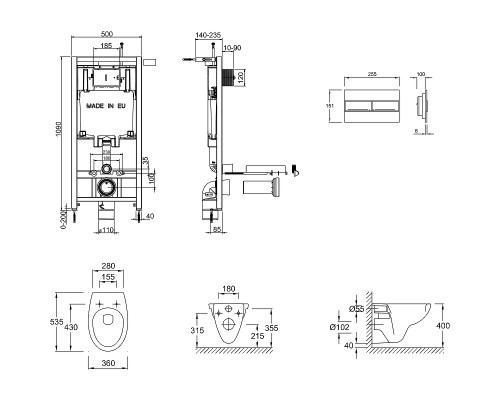 Комплект унитаза с инсталляцией Jacob Delafon Patio E21734RU-00 с сиденьем Микролифт и клавишей смыва