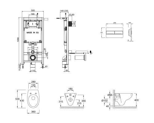 Комплект унитаза с инсталляцией Jacob Delafon Patio E21734RU-00 с сиденьем Микролифт и клавишей смыва