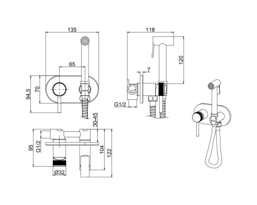 Гигиенический душ со смесителем Allen Brau Priority 5.31005-31 Черный матовый