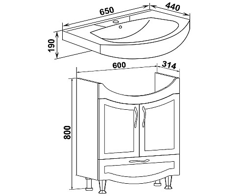 Тумба под раковину Runo Неаполь 65 00-00001033 Белая