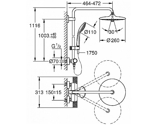 Душевая система Grohe Euphoria 260 27615002 с термостатом Хром