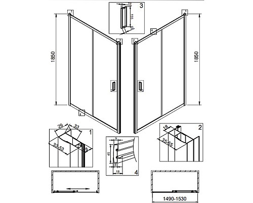 Душевая дверь Veconi Vianno VN-46 150 VN46-150-01-C5 профиль Хром стекло прозрачное