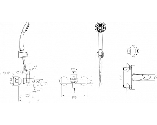 Смеситель для ванны Bravat Drop F64898C-B Хром