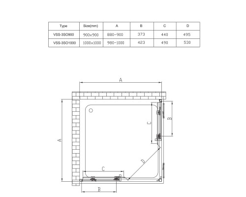 Душевой уголок Vincea Soft 100x100 профиль Черный стекло прозрачное