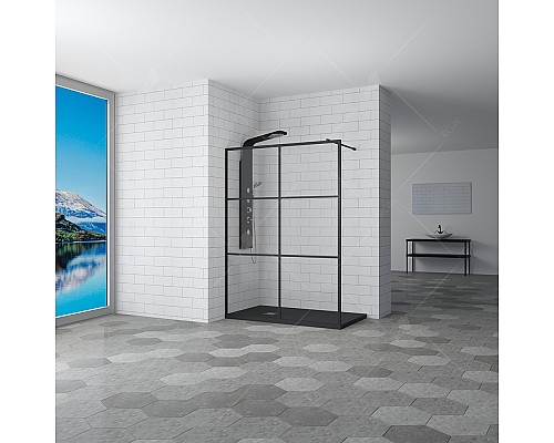 Душевая перегородка  70*200 RGW WA-011-B Чёрный/Прозрачное(Принт)/8 мм 120 см