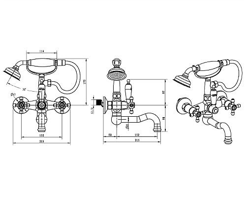 Смеситель для ванны Boheme Royal Cristal 293-Royal Золото