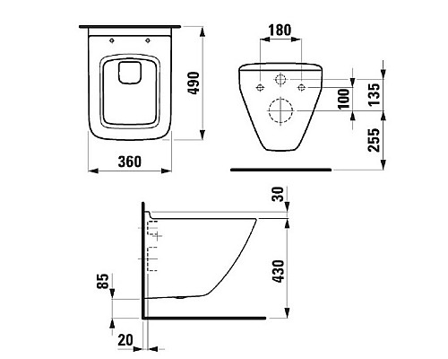 Унитаз Laufen Palace New 8.2070.3 подвесной без сиденья