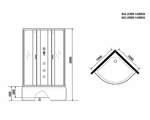 Душевая кабина Niagara Classic 100x100 NG-2509-14BKG с гидромассажем