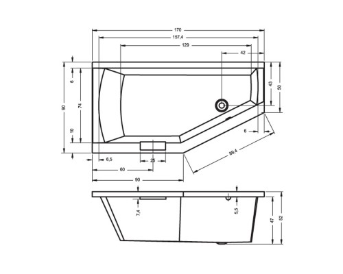 Асимметричная ванна Riho Geta 170x90 R правая BA8800500000000
