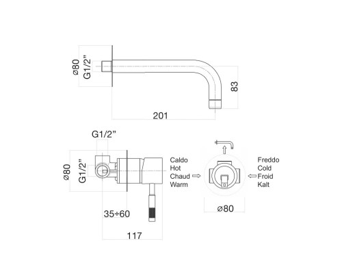 Смеситель для раковины Webert Rimini RI830606794 золото матовое