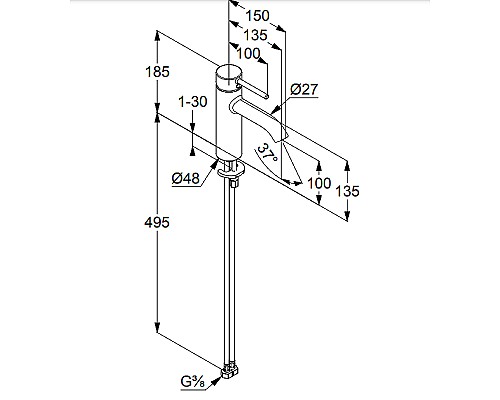 Смеситель для раковины Kludi Bozz 382823976 Черный матовый
