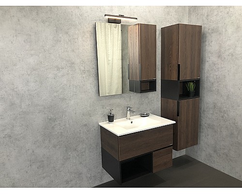 Зеркало со шкафом Comforty Франкфурт 75 00004151044 Дуб шоколадно-коричневый Черное матовое